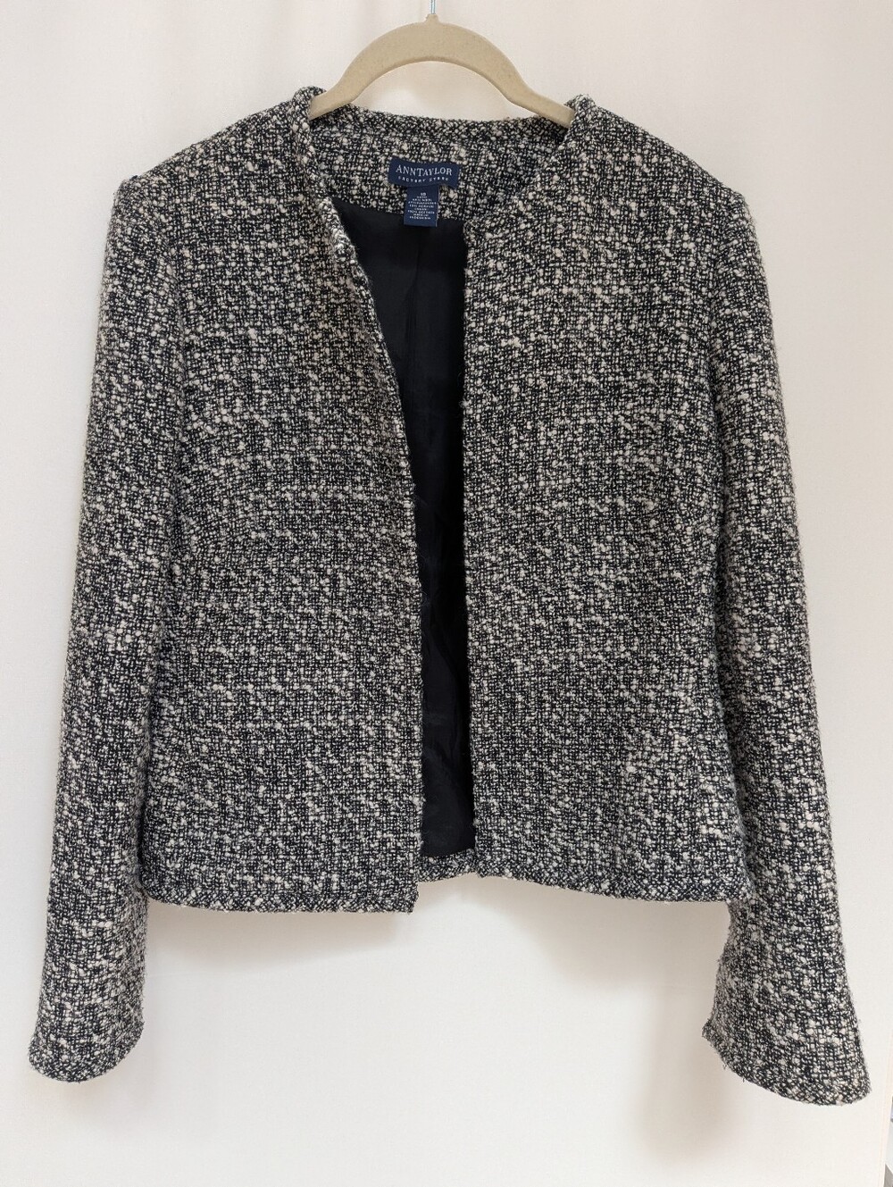 Ann Taylor Wool Tweed Career Office Black Cream Blazer Jacket Size 10